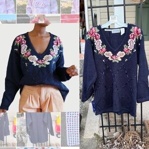 Vintage Jantzen Hand Embroidered Floral Sweater Size Small Women’s